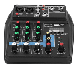 Mezclador de audio de 4 canales, consola de sonido con cable USB y enchufe de 100 ~ 240 V