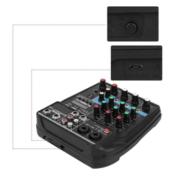 Mezclador de audio de 4 canales, consola de sonido con cable USB y enchufe de 100 ~ 240 V