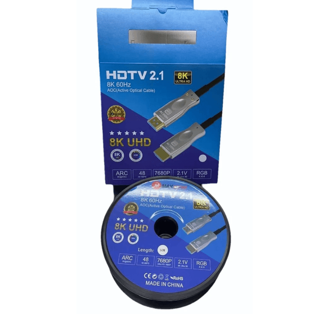 Cable HDMI (30 metros) HDTV2.1 8K ULTRA HD AOC(Active Optical Cable UHD) RGB4.4.4 48GBPS ARC @60Hz